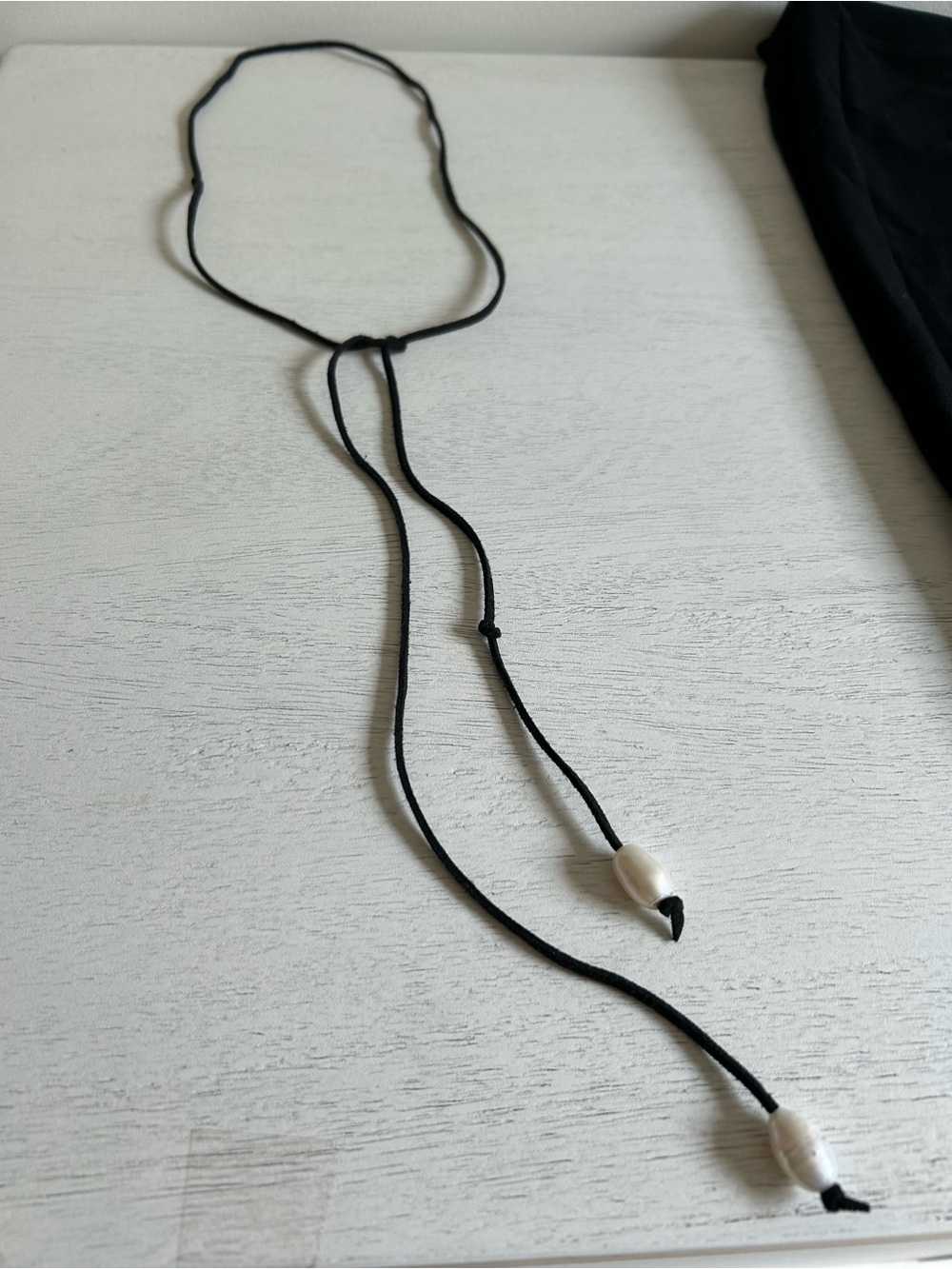 Black cord w/Pearl-Accent Adjustable Lariat Necklace